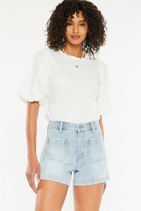 HIGH RISE A-LINE TROUSER DENIM SHORTS