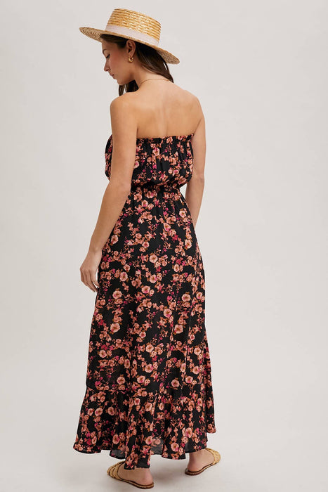 FLORAL PRINT SMOCKED RUFFLE TIERED MAXI DRESS