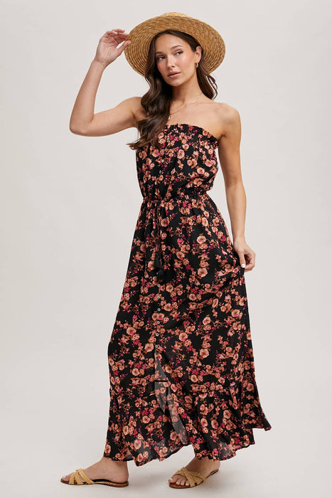 FLORAL PRINT SMOCKED RUFFLE TIERED MAXI DRESS