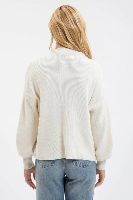 FUNNEL NECK LONG SLEEVE RIBBED PULLOVER SWEATER