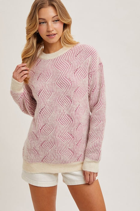 Crew Neck Geo Pink