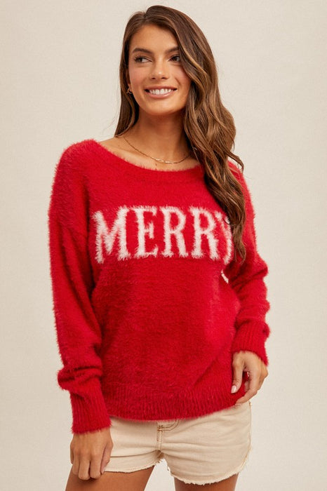 Very Merry Fuzzy Sweater - Red