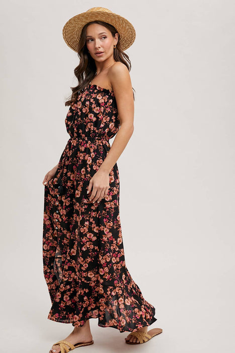 FLORAL PRINT SMOCKED RUFFLE TIERED MAXI DRESS