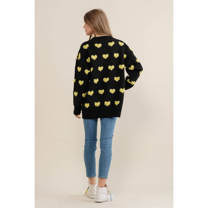 ALL OVER HEART PATTERN  SWEATER CARDIGAN