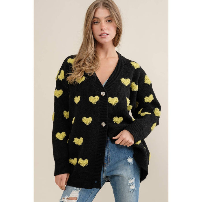 ALL OVER HEART PATTERN  SWEATER CARDIGAN