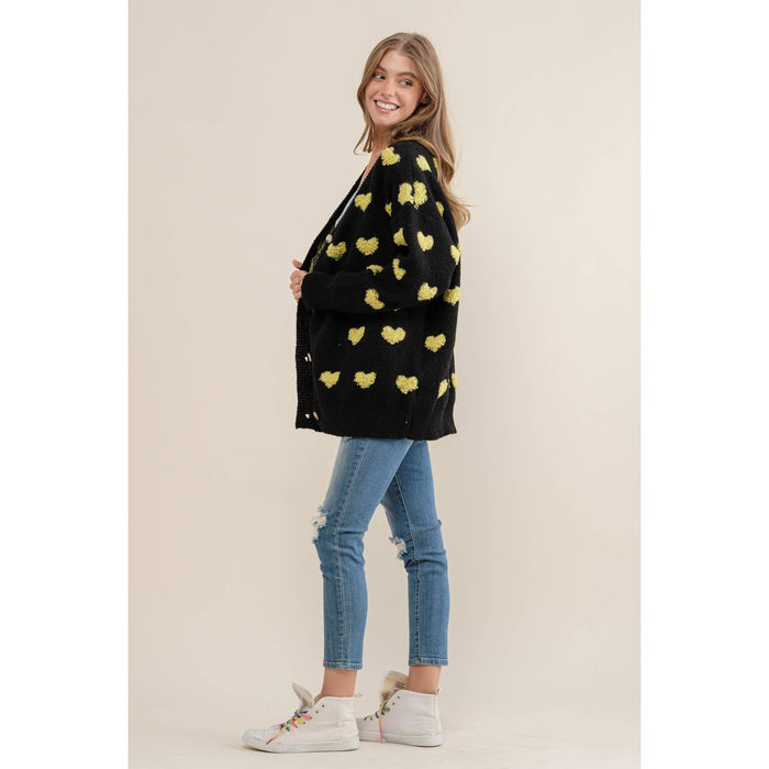 ALL OVER HEART PATTERN  SWEATER CARDIGAN