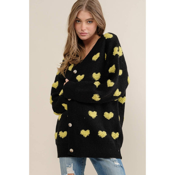 ALL OVER HEART PATTERN  SWEATER CARDIGAN