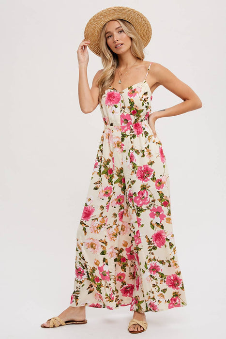 OPEN BACK FLORAL PRINT SLEEVELESS JUMPSUIT
