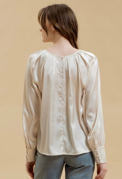 Satin Buttoned Sleeve Blouse Ivory