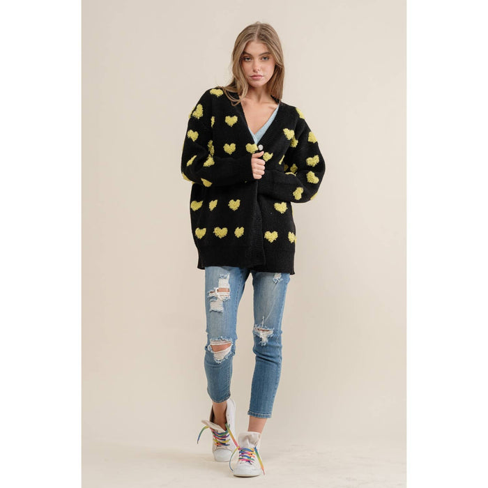 ALL OVER HEART PATTERN  SWEATER CARDIGAN