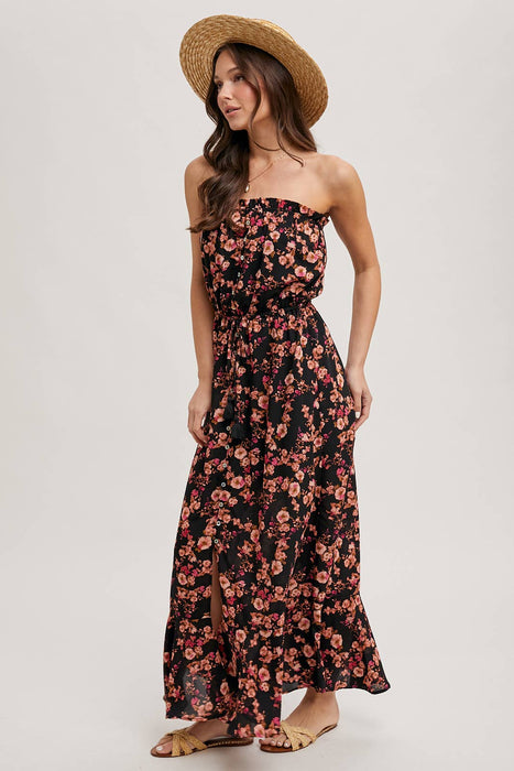 FLORAL PRINT SMOCKED RUFFLE TIERED MAXI DRESS