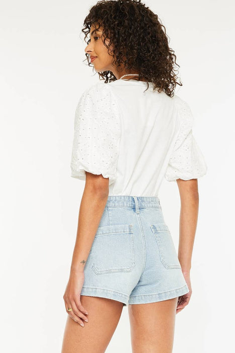 HIGH RISE A-LINE TROUSER DENIM SHORTS
