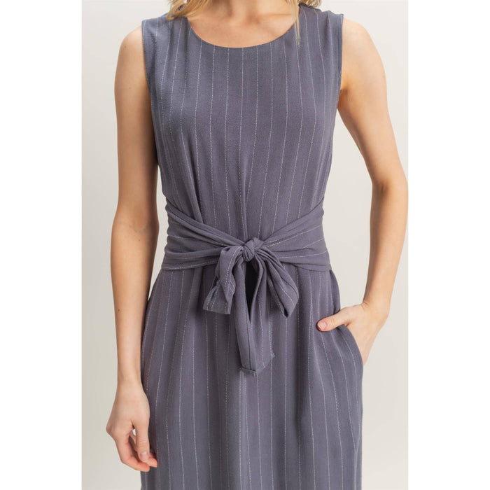 Striped Rayon Linen Side Slit Maxi