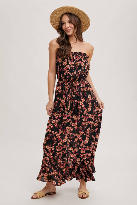 FLORAL PRINT SMOCKED RUFFLE TIERED MAXI DRESS