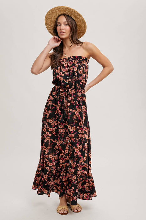 FLORAL PRINT SMOCKED RUFFLE TIERED MAXI DRESS