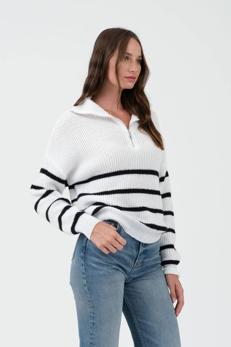 Odette Quarter Zip Sweater- Ivory/Black