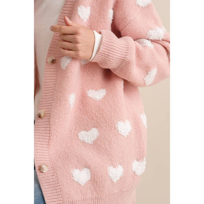 ALL OVER HEART PATTERN  SWEATER CARDIGAN