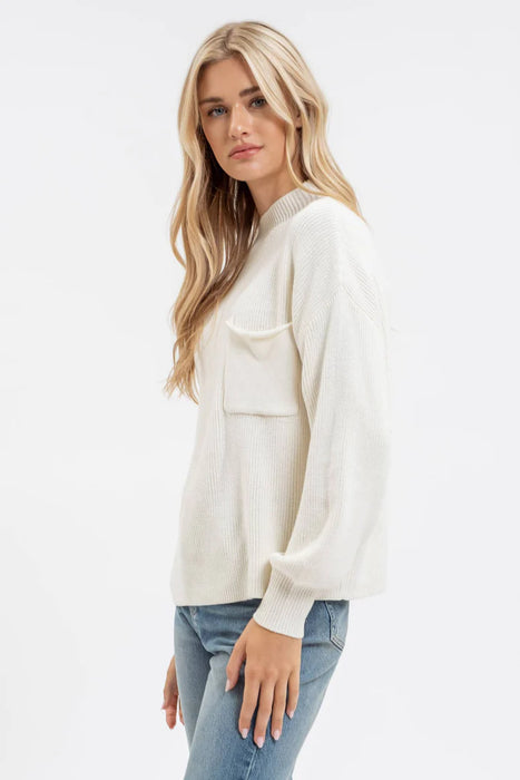 FUNNEL NECK LONG SLEEVE RIBBED PULLOVER SWEATER