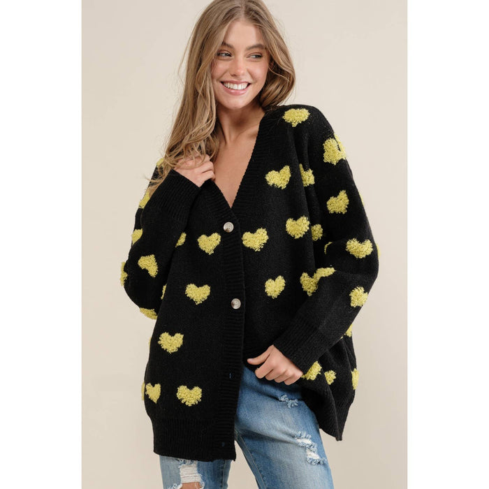 ALL OVER HEART PATTERN  SWEATER CARDIGAN