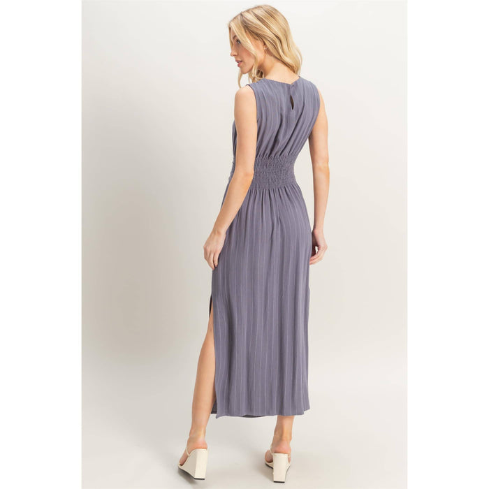 Striped Rayon Linen Side Slit Maxi