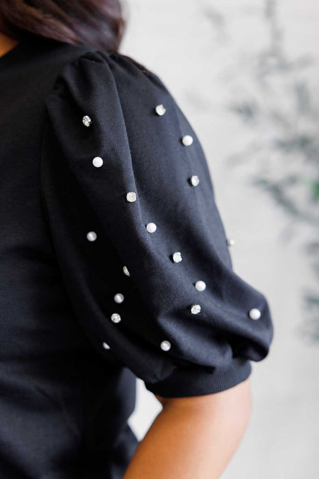 Diamonds and Pearls Puff Sleeve Top in Black