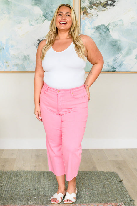 Lisa High Rise Control Top Wide Leg Crop Jeans in Pink