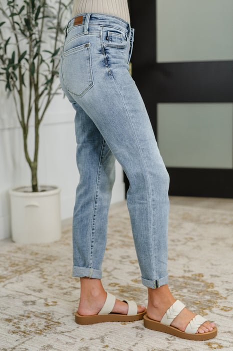 Mallory Mid Rise Bleach Wash Boyfriend Jeans