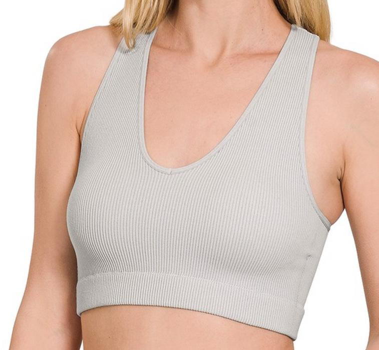 RIBBED CROPPED RACERBACK BRA