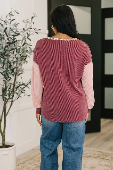 Spotted & Blocked Color Block Henley Top