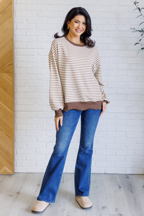 Too Good to be True Striped Drop Shoulder Top in Brown