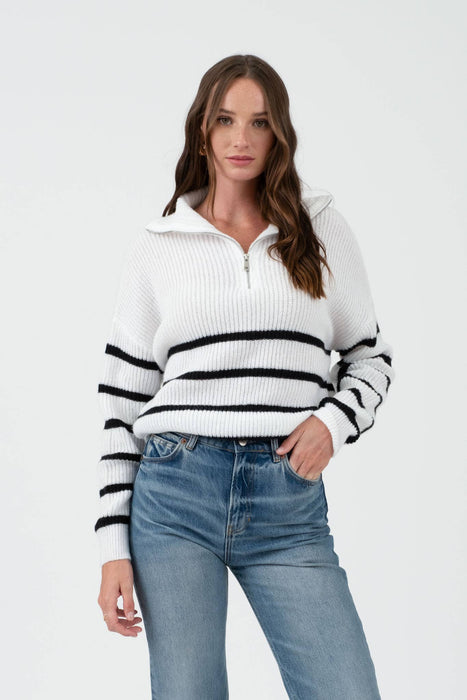 Odette Quarter Zip Sweater- Ivory/Black