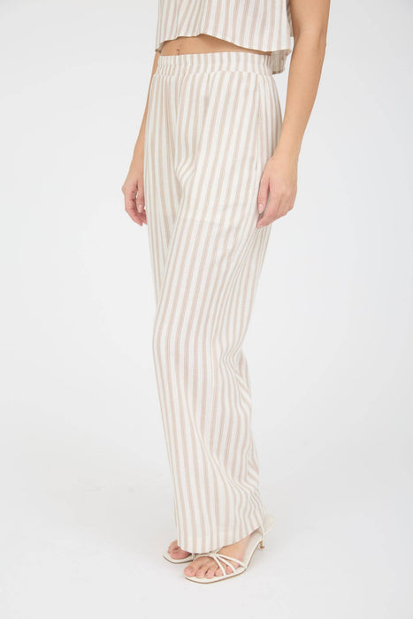 STRIPE LINEN WIDE LEG PANTS