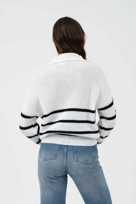 Odette Quarter Zip Sweater- Ivory/Black