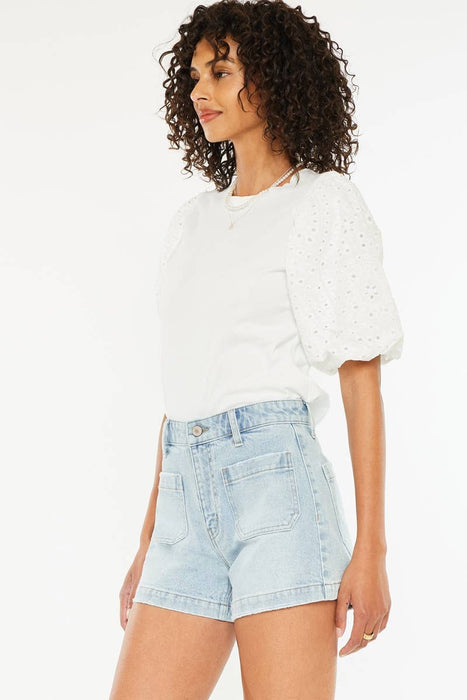 HIGH RISE A-LINE TROUSER DENIM SHORTS