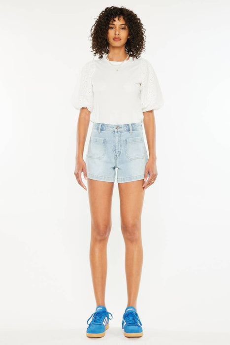 HIGH RISE A-LINE TROUSER DENIM SHORTS