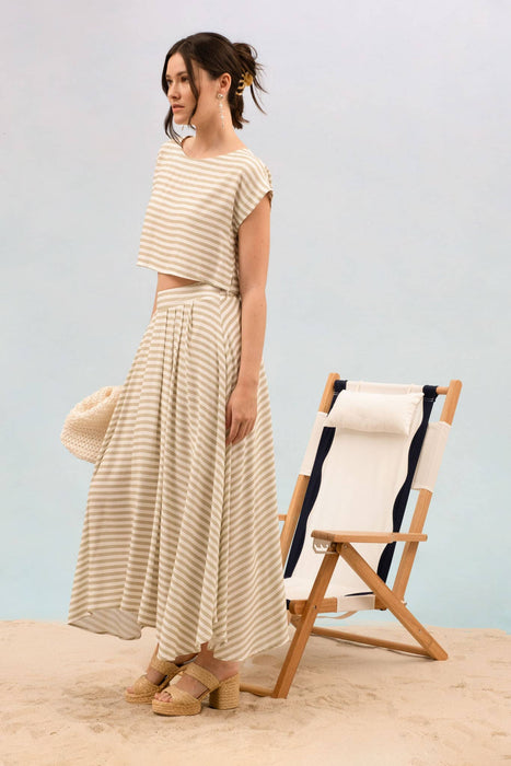STRIPE BOAT NECK BOXY CROP TOP