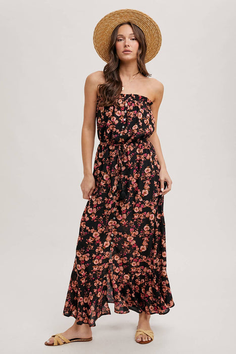 FLORAL PRINT SMOCKED RUFFLE TIERED MAXI DRESS