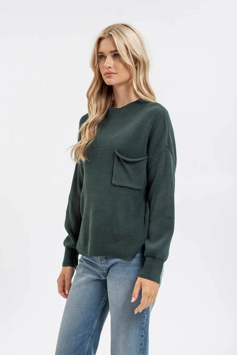 FUNNEL NECK LONG SLEEVE RIBBED PULLOVER SWEATER