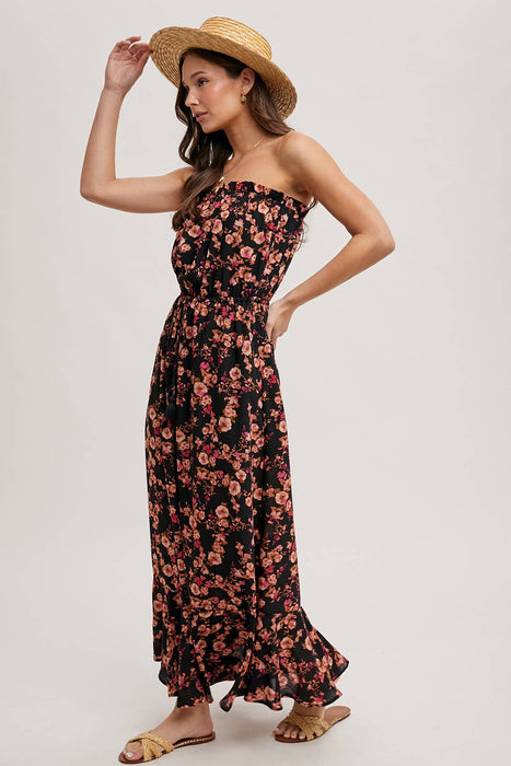 FLORAL PRINT SMOCKED RUFFLE TIERED MAXI DRESS