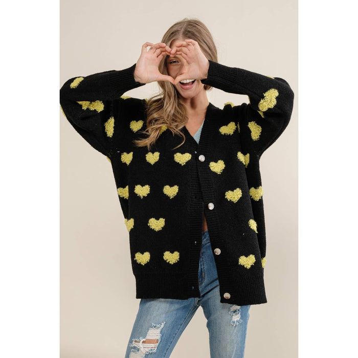 ALL OVER HEART PATTERN  SWEATER CARDIGAN