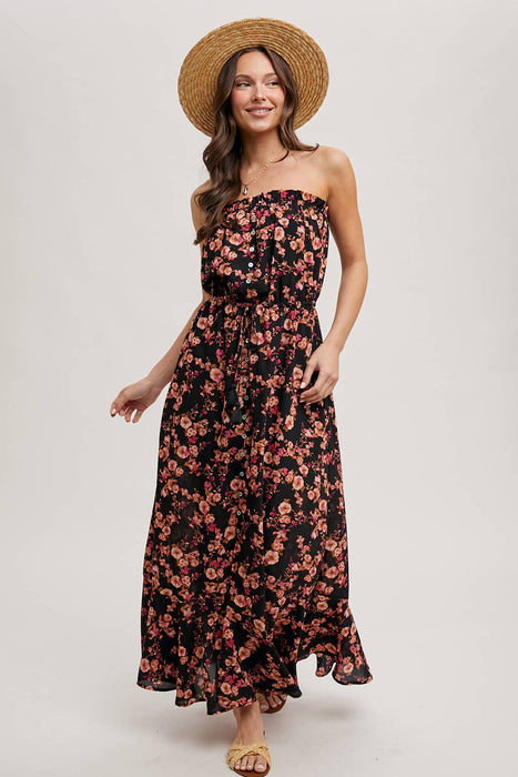 FLORAL PRINT SMOCKED RUFFLE TIERED MAXI DRESS