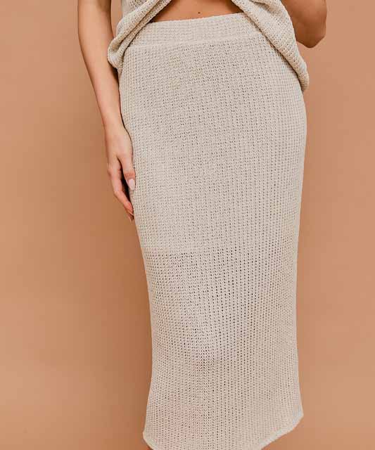 TEXTURED MIDI SKIRT - NATURAL