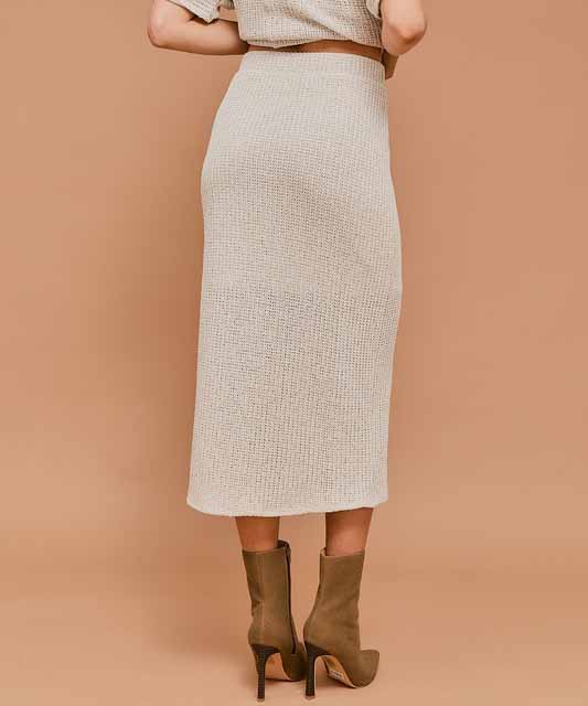 TEXTURED MIDI SKIRT - NATURAL