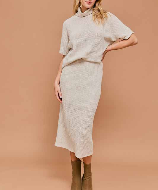 TEXTURED MIDI SKIRT - NATURAL