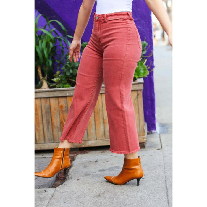 It's About Time Colored Denim Wide Leg Jeans in Cabernet