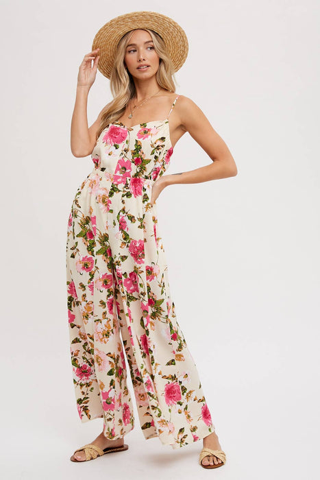 OPEN BACK FLORAL PRINT SLEEVELESS JUMPSUIT