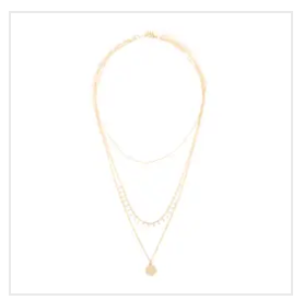 Three Layered Chain Necklace with Pendant GOLD